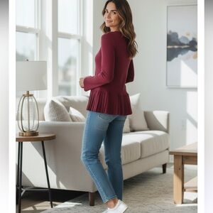 Au Fond Burgundy Women's Tunic Top 3/4 Sleeve Size 4X Excellent Condition